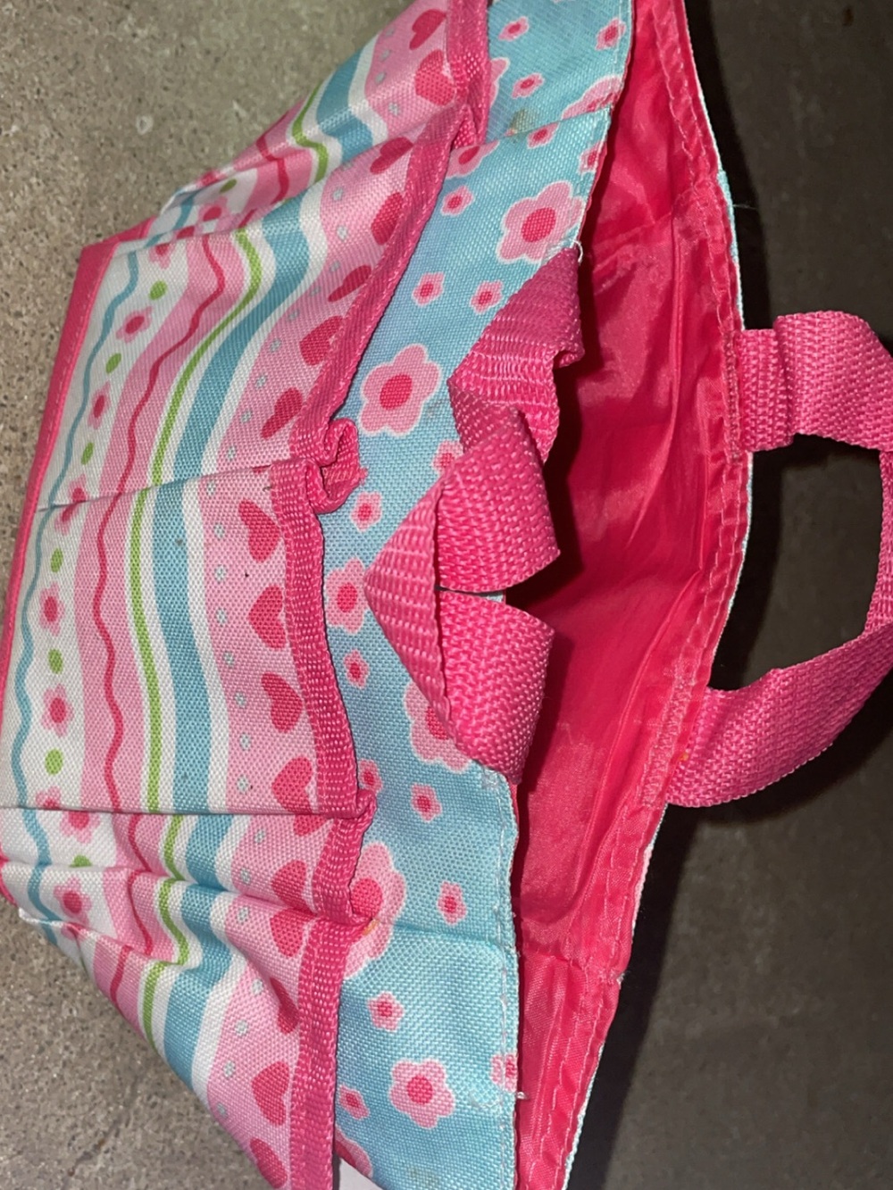 Mini Striped Floral Pink & Aqua Tote Bag